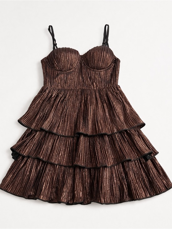Vici Dresses & Skirts - Vici Metallic Bronze Tiered Mini Dress